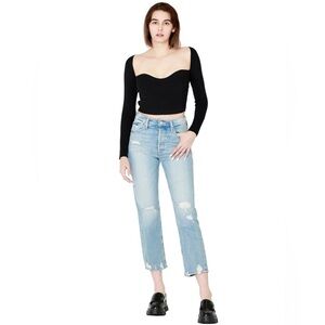MOTHER Superior The Tomcat High Rise Fray Hem Crop Boyfriend Blue Denim Jeans 24